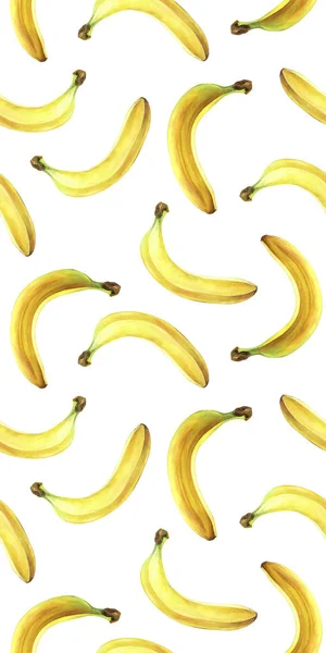 Sömlösa mönster med bananer isolerade på vitt. Akvarell illustration. — Stockfoto