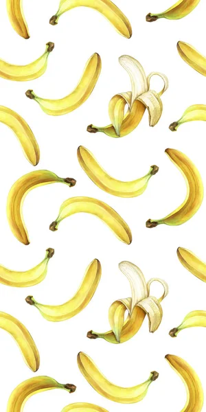 Seamless pattern with bananas isolated on white. Watercolor illustration. — Stock Photo, Image