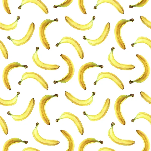 Sömlösa mönster med bananer isolerade på vitt. Akvarell illustration. — Stockfoto