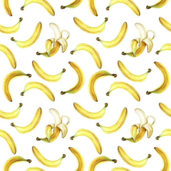 Padrão sem costura com bananas isoladas em branco. Ilustração aquarela . — Fotografia de Stock