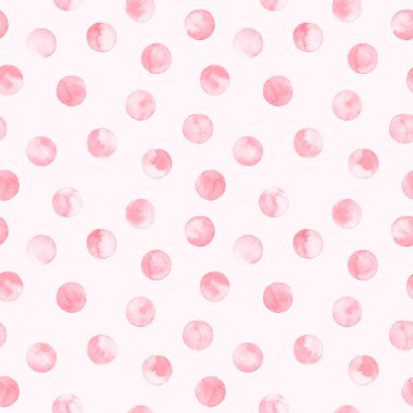 Dikişsiz pembe polka nokta desen pembe izole. Suluboya illüstrasyon.