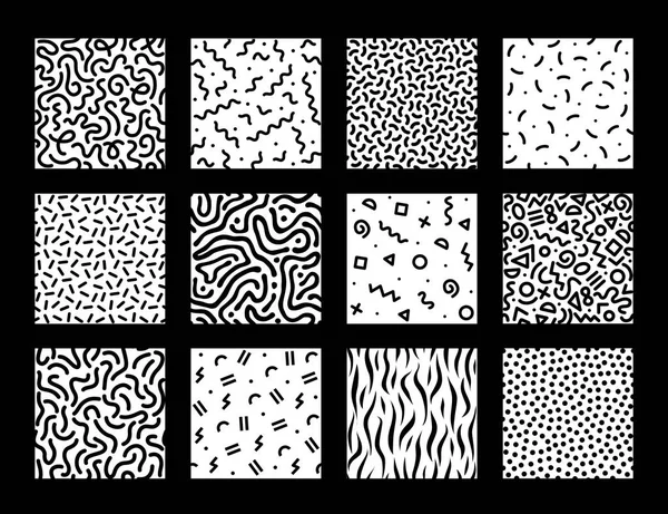 Conjunto de patrones geométricos en blanco y negro sin costuras. Estilo Hipster Memphis . — Vector de stock