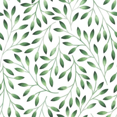 Stilize yaprakları ile dikişsiz desen. Suluboya el çizilmiş illüstrasyon.