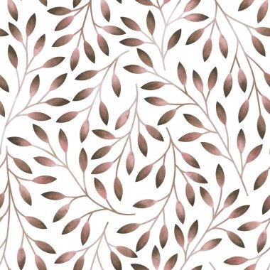 Stilize yaprakları ile dikişsiz desen. Suluboya el çizilmiş illüstrasyon.