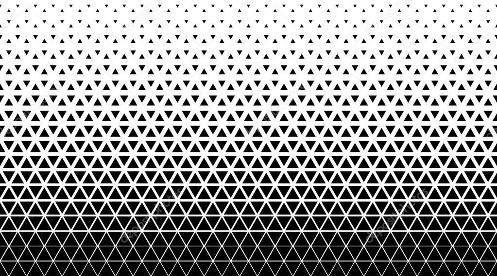 Halftone triangle abstract background. Black and white vector pattern.