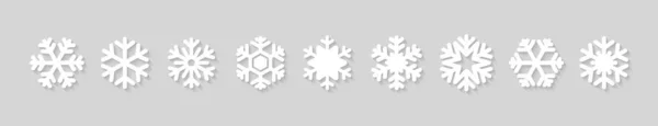 Set van sneeuwvlokken pictogrammen met schaduw. Vector Kerst decoratie elementen. — Stockvector