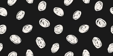 Hippi puantiyeli nokta deseni. Siyah beyaz soyut arkaplan ve karalama çemberleri. Vektör el çizimi illüstrasyon. EPS 10