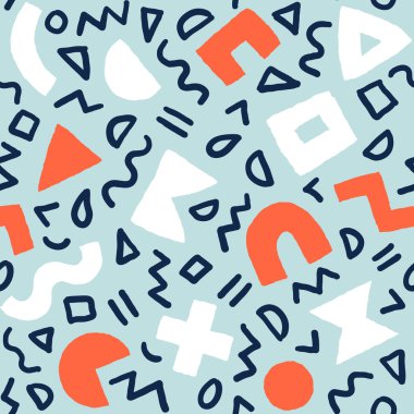 Kalın geometrik şekilleri ve fırça darbeleriyle renksiz desen. Modern İskandinav kesim elementlerine sahip vektör soyut arkaplan.