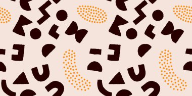 Kalın geometrik şekilleri ve noktaları olan renksiz desenler. Modern İskandinav kesim elementlerine sahip vektör soyut arkaplan.