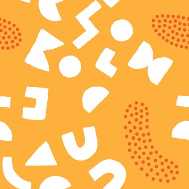 Kalın geometrik şekilleri ve noktaları olan renksiz desenler. Modern İskandinav kesim elementlerine sahip vektör soyut arkaplan.