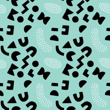 Kalın geometrik şekilleri ve noktaları olan renksiz desenler. Modern İskandinav kesim elementlerine sahip vektör soyut arkaplan.