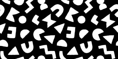 Kalın geometrik şekilli siyah beyaz desenli. Modern İskandinav kesim elementlerine sahip vektör soyut arkaplan.