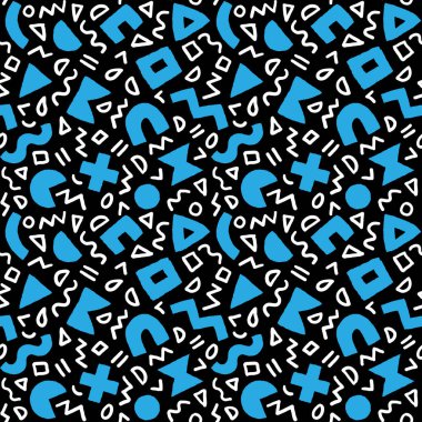 Kalın geometrik şekilleri ve fırça darbeleriyle renksiz desen. Modern İskandinav kesim elementlerine sahip vektör soyut arkaplan.