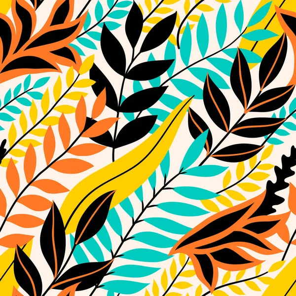 Patrón Floral Inconsútil Colorido Fondo Verano Elegante Con Hojas Tropicales — Vector de stock