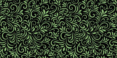 Yaprakları ve bukleleri olan kusursuz bir şekil. Tek renkli soyut çiçek arkaplanı. Modaya uygun monokrom dokusu. EPS 10