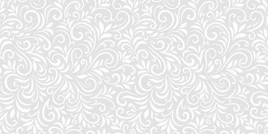 Yaprakları ve bukleleri olan kusursuz bir şekil. Tek renkli soyut çiçek arkaplanı. Modaya uygun monokrom dokusu. EPS 10