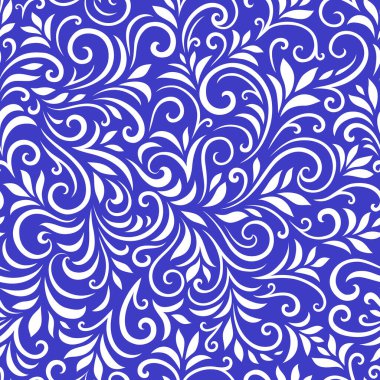 Yaprakları ve bukleleri olan kusursuz bir şekil. Tek renkli soyut çiçek arkaplanı. Modaya uygun monokrom dokusu. EPS 10