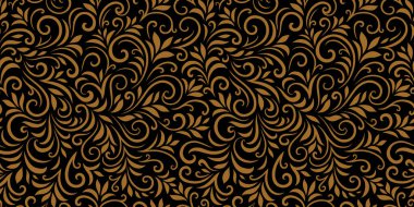 Yaprakları ve bukleleri olan kusursuz bir şekil. Tek renkli soyut çiçek arkaplanı. Modaya uygun monokrom dokusu. EPS 10