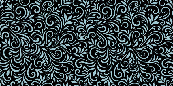 Vector seamless pattern with leaves and curls. Monochrome abstract floral background. Stylish monochrome texture. EPS 10