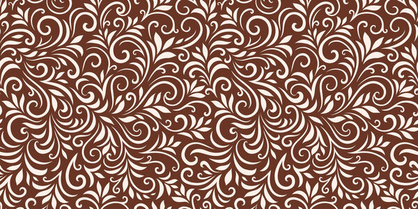 Vector seamless pattern with leaves and curls. Monochrome abstract floral background. Stylish monochrome texture. EPS 10