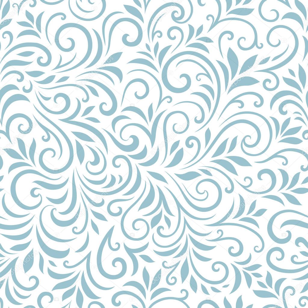 Vector seamless pattern with leaves and curls. Monochrome abstract floral background. Stylish monochrome texture. EPS 10