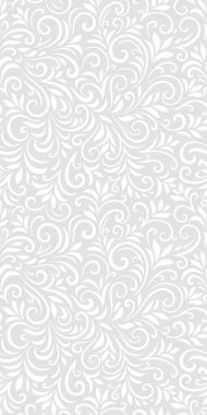 Yaprakları ve bukleleri olan kusursuz bir şekil. Tek renkli soyut çiçek arkaplanı. Modaya uygun monokrom dokusu. EPS 10