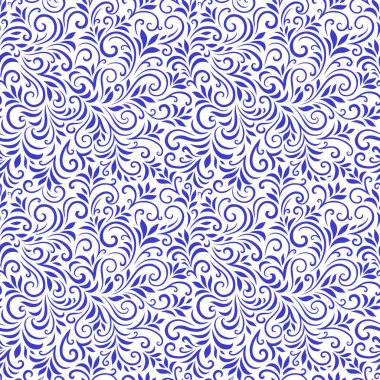 Yaprakları ve bukleleri olan kusursuz bir şekil. Tek renkli soyut çiçek arkaplanı. Modaya uygun monokrom dokusu. EPS 10