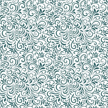 Yaprakları ve bukleleri olan kusursuz bir şekil. Tek renkli soyut çiçek arkaplanı. Modaya uygun monokrom dokusu. EPS 10