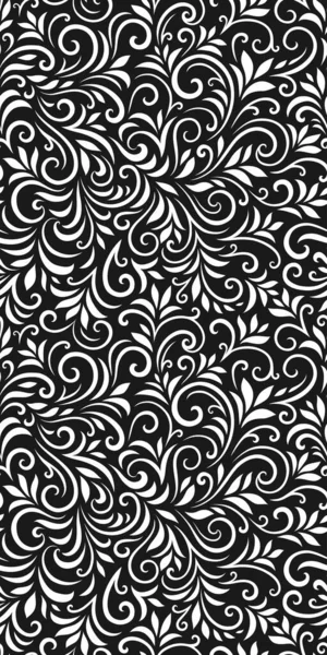 Vector Naadloos Patroon Met Bladeren Krullen Monochroom Abstracte Bloemenachtergrond Stijlvolle — Stockvector