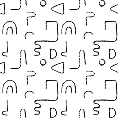 El çizimi monokrom dikişsiz desen. Düzensiz tebeşir çizgileri. Eğri şekilli soyut vektör arkaplanı.