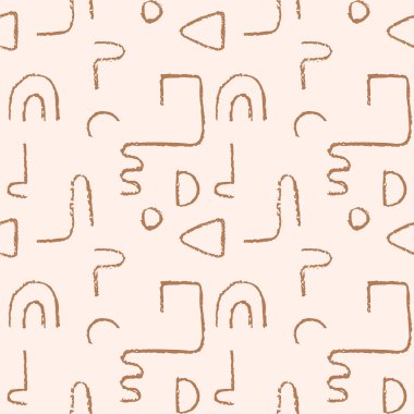 El çizimi monokrom dikişsiz desen. Düzensiz tebeşir çizgileri. Eğri şekilli soyut vektör arkaplanı.