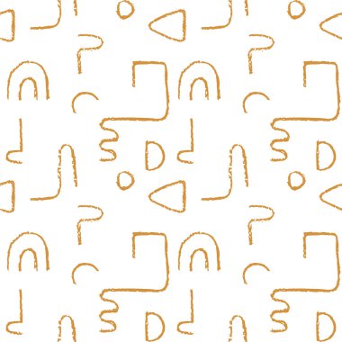 El çizimi monokrom dikişsiz desen. Düzensiz tebeşir çizgileri. Eğri şekilli soyut vektör arkaplanı.