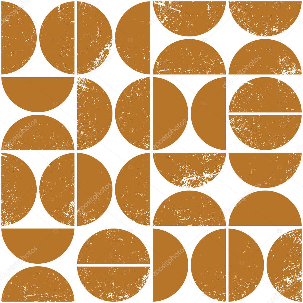 Monochrome geometric seamless pattern in Scandinavian style. Modern abstract grunge background with semicircles. EPS 10