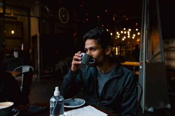 Young Handsome Man Posing Cafe Coffee Stock Picture