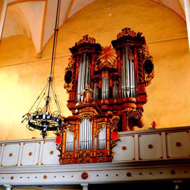 Organ. Ortaçağ içinde köyün Cristian, Sibiu İlçesi, Transilvanya, Romanya Sakson kilisede güçlendirilmiş 
