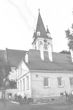 Köyün Cristian, Sibiu İlçesi, Transilvanya tipik kırsal manzara ve köylü evleri