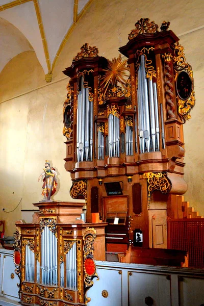 Organ Dalam Gereja Benteng Abad Pertengahan Cristian Transylvania Romania — Stok Foto