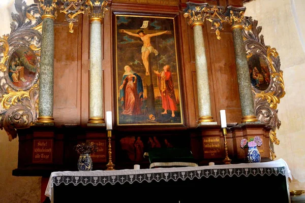 Binnen Middeleeuwse Versterkte Saksische Kerk Het Dorp Cristian Sibiu County — Stockfoto