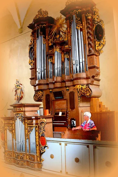 Órganos Dentro Iglesia Fortificada Medieval Saxon Pueblo Cristian Condado Sibiu — Foto de Stock