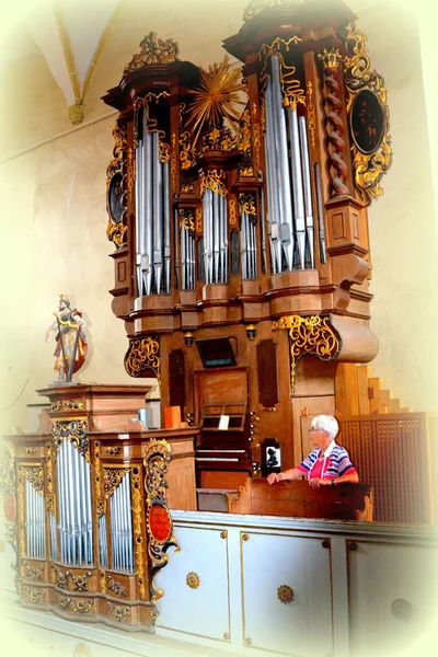 Orgel Inuti Den Medeltida Befäst Saxisk Kyrka Byn Cristian Sibiu — Stockfoto