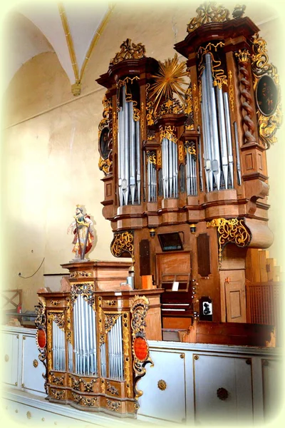 Orgel Inuti Den Medeltida Befäst Saxisk Kyrka Byn Cristian Sibiu — Stockfoto