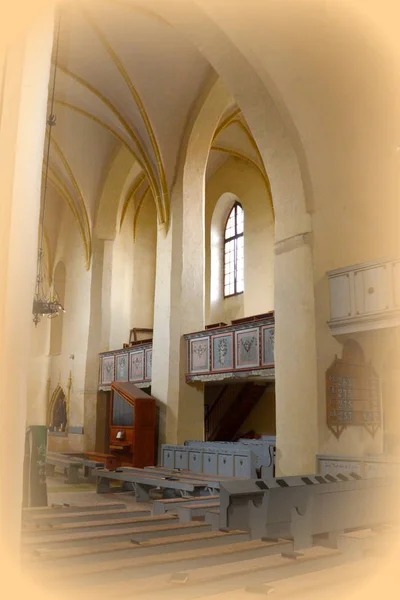 Binnen Middeleeuwse Versterkte Saksische Kerk Het Dorp Cristian Sibiu County — Stockfoto