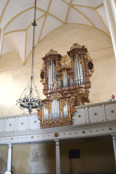 Orgel Inuti Den Medeltida Befäst Saxisk Kyrka Byn Cristian Sibiu — Stockfoto