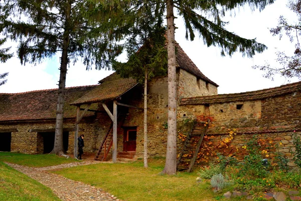 Cour Église Saxonne Fortifiée Médiévale Village Crit Transylvanie Roumanie — Photo