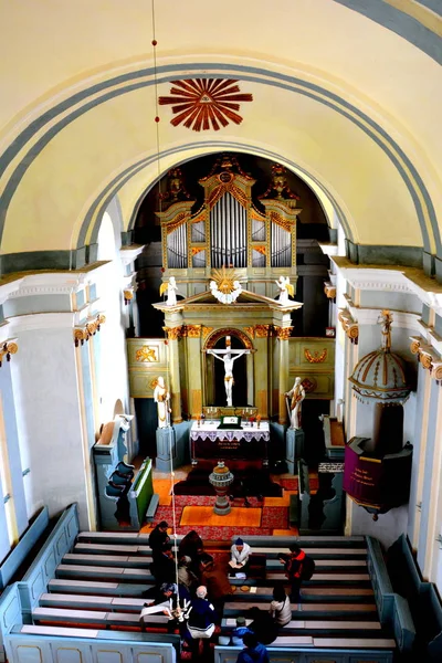 Внутри Средневековой Укрепленной Саксонской Церкви Деревне Крит Трансильвания Румыния — стоковое фото
