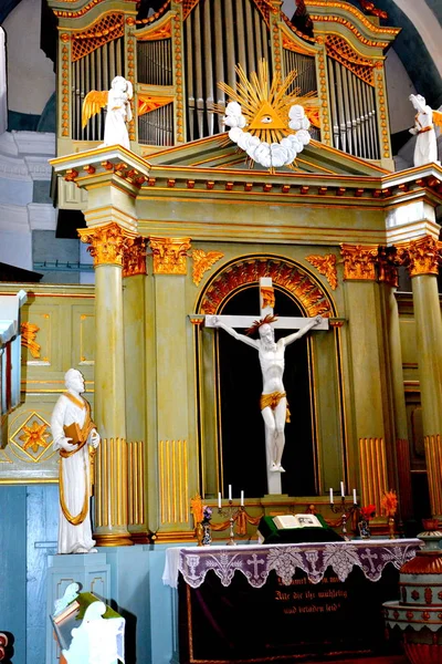 Dentro Igreja Medieval Saxões Fortificados Aldeia Crit Transilvânia Romênia — Fotografia de Stock