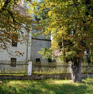 Tipik kırsal manzara ve köylü Somartin, Martinsberg, Mrtelsberg, Transilvanya, Romanya köyde evler. Yerleşim 12. yüzyılda ortasında Sakson kolonistler tarafından kuruldu