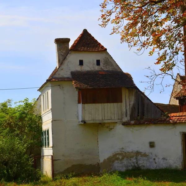 Typical Rural Landscape Peasant Houses Bradeni Henndorf Hegendorf Transylvania Romania — Stock Photo, Image