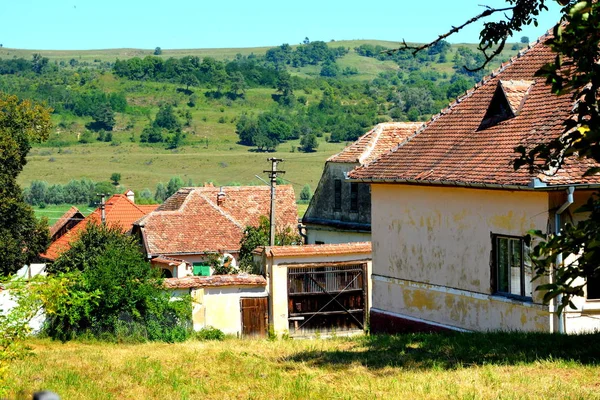 Paisaje Rural Típico Casas Campesinas Pueblo Merghindeal Mergenthal Transilvania Rumania —  Fotos de Stock