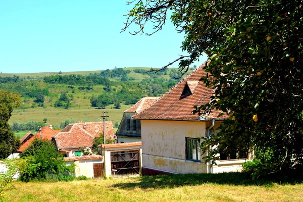 Paisagem Rural Típica Casas Camponeses Aldeia Merghindeal Mergenthal Transilvânia Roménia — Fotografia de Stock